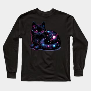 Kawaii Cosmic Cat in Stars Long Sleeve T-Shirt